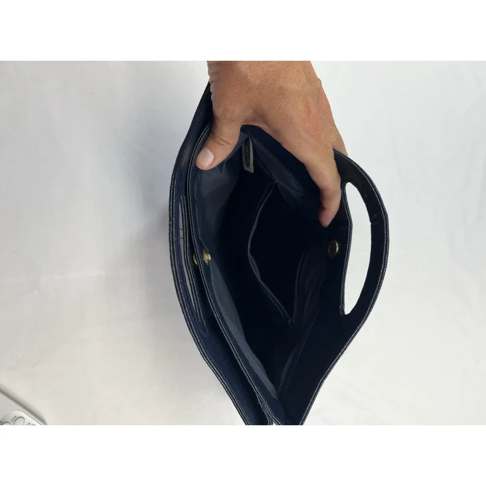 Vintage Navy Blue Faux Leather Clutch Purse Handbag Fold Over Snap Closure‎